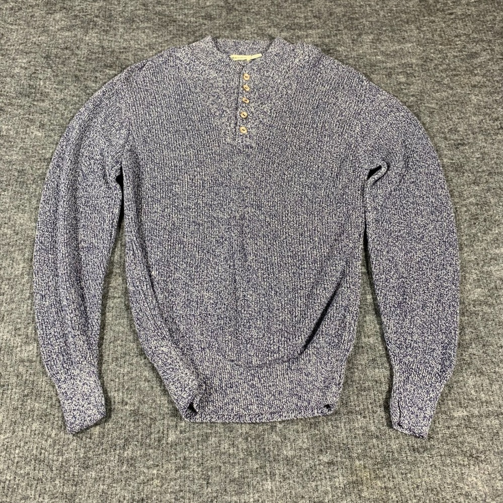 Vintage St Johns Bay Sweater Mens Large Tall Blue Marled Cotton Henley USA 90s